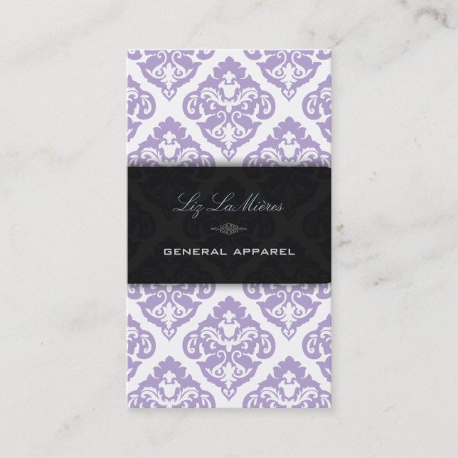 Tarjeta De Visita PixDezines morado + olivia blanco Damask (Anverso)