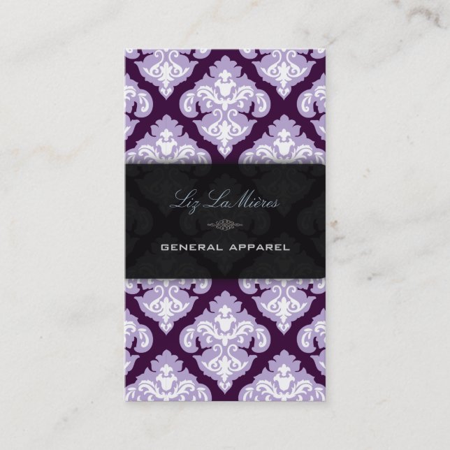 Tarjeta De Visita PixDezines morado + olivia blanco Damask (Anverso)