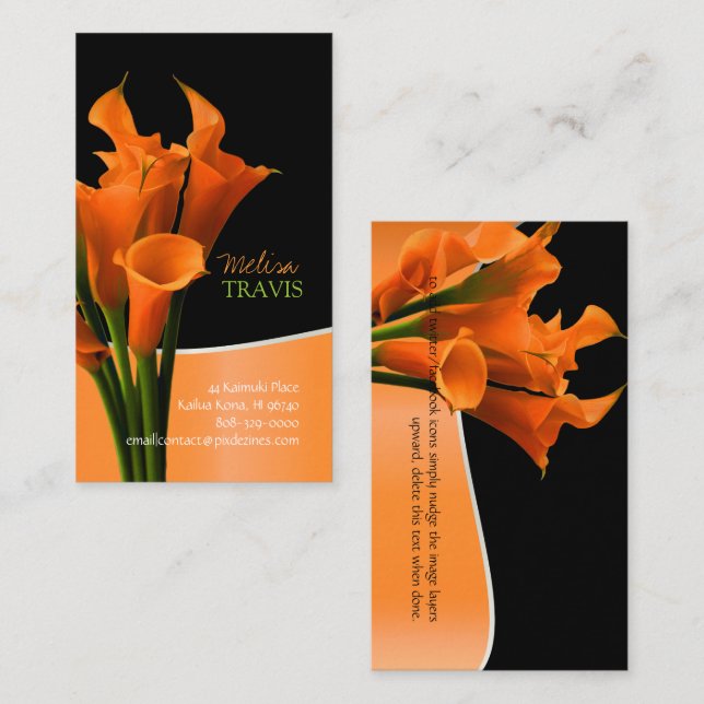 Tarjeta De Visita PixDezines naranja calla lily/diy fondo (Anverso / Reverso)