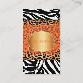 Tarjeta De Visita PixDezines naranja encaje vintage+chita+cebra