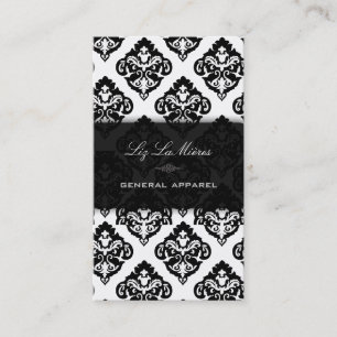 Tarjeta De Visita PixDezines negro + blanco Olivia Damask
