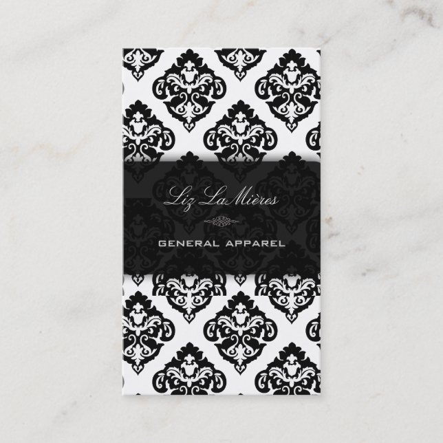 Tarjeta De Visita PixDezines negro + blanco Olivia Damask (Anverso)