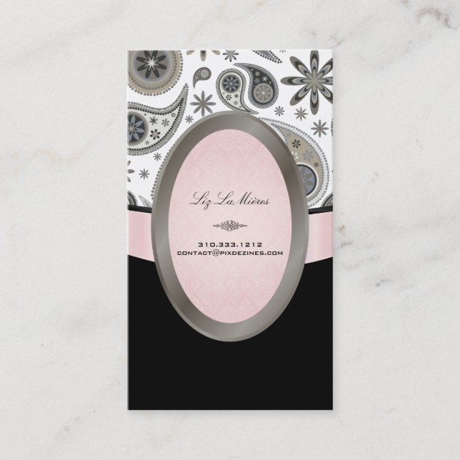 Tarjeta De Visita PixDezines Negro, Gris, Paisley Blanca (Anverso)