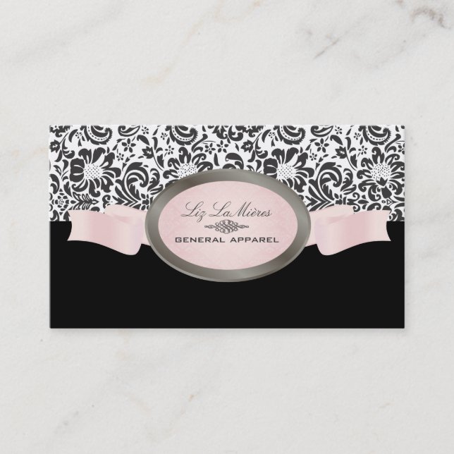 Tarjeta De Visita PixDezines Negro, Rosa, Blanco Fidora Damask (Anverso)