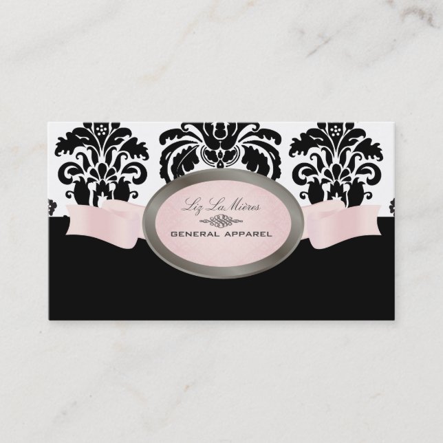 Tarjeta De Visita PixDezines Negro, Rosa, Blanco Isabella Damask (Anverso)