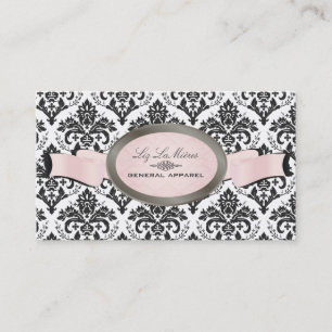 Tarjeta De Visita PixDezines negro, rosa, blanco Jolie Damask