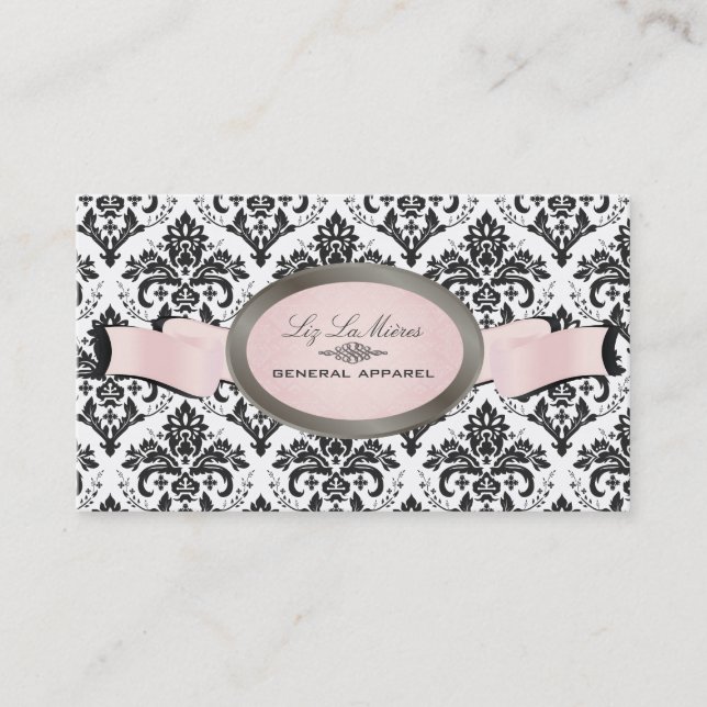Tarjeta De Visita PixDezines Negro, Rosa, Blanco Jolie Damask (Anverso)