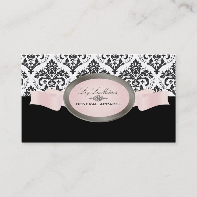Tarjeta De Visita PixDezines Negro, Rosa, Blanco Jolie Damask (Anverso)