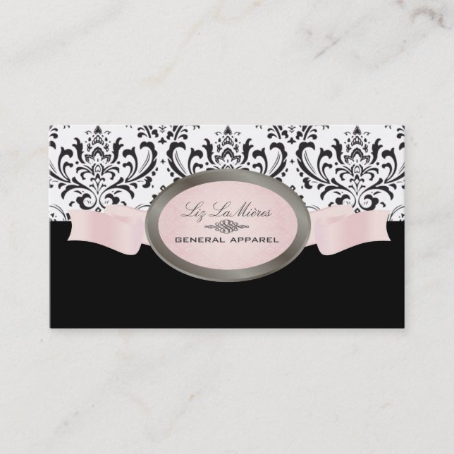Tarjeta De Visita PixDezines negro, rosa, blanco Rossi Damask (Anverso)
