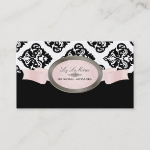Tarjeta De Visita PixDezines Negro, Rosa, Olivia Blanco Damask
