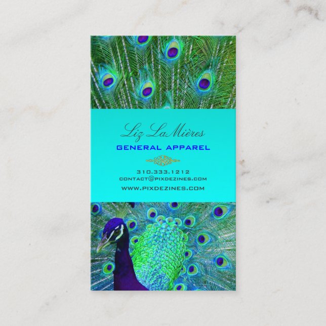 Tarjeta De Visita PixDezines Orgullosa pluma de pavo real por la lon (Anverso)