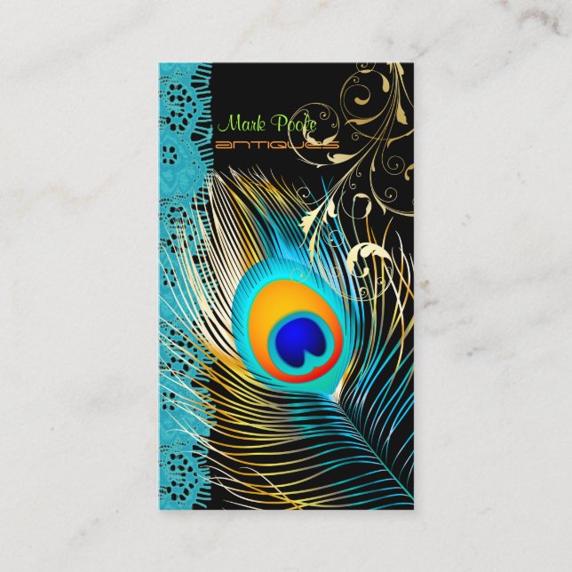 Tarjeta De Visita PixDezines Peacock+filigree+fondo lace/diy (Anverso)