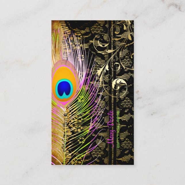 Tarjeta De Visita PixDezines Peacock+filigree giratoria (Anverso)