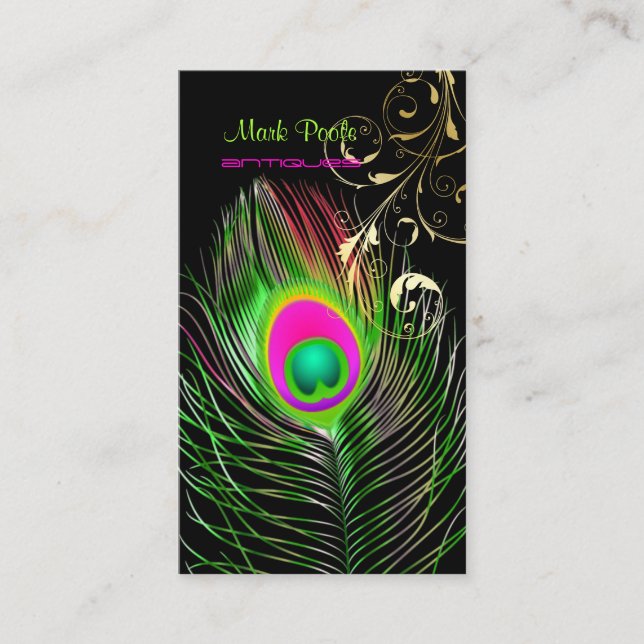 Tarjeta De Visita PixDezines Peacock+filigree giros/fondo diy (Anverso)