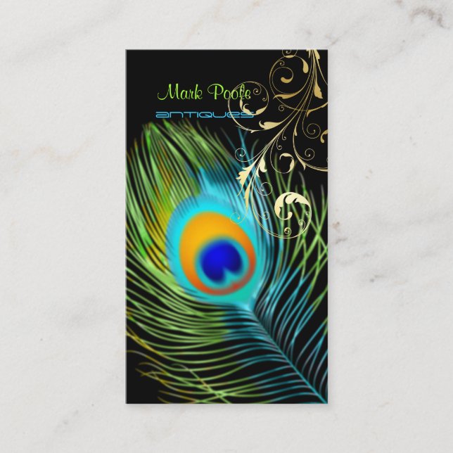 Tarjeta De Visita PixDezines Peacock+filigree giros/fondo diy (Anverso)