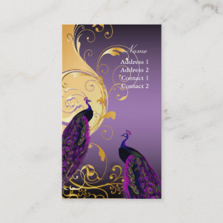 Tarjeta De Visita PixDezines Peacocks sobre remolinos de hierro dora