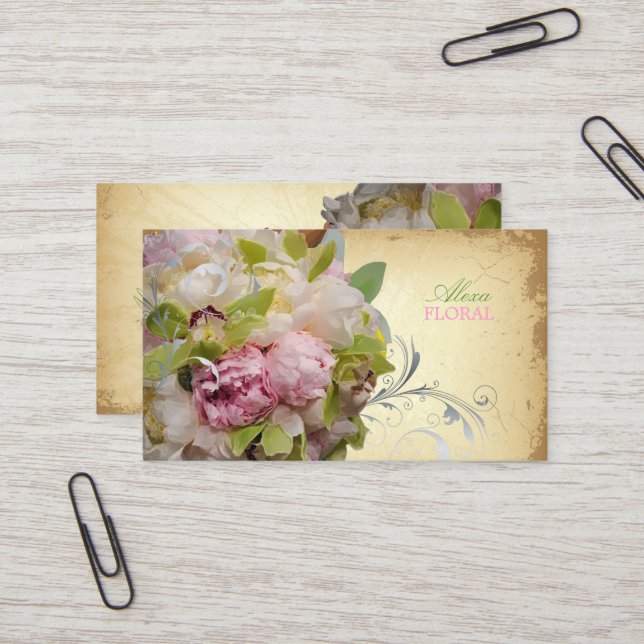 Tarjeta De Visita PixDezines peonías ramos/fondo diy (Anverso/Reverso In Situ)