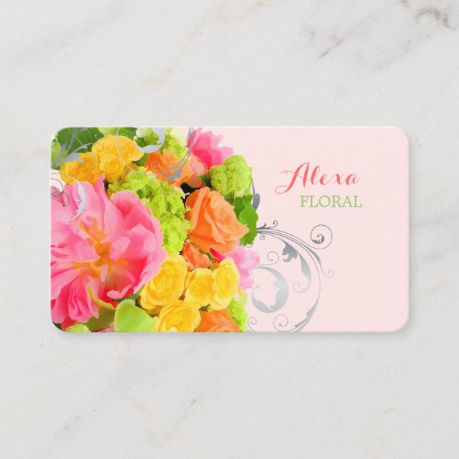 Tarjeta De Visita PixDezines peonías+rosas/fondo diy (Anverso)