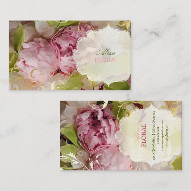 Tarjeta De Visita PixDezines Peonies+Orquídea Verde (Anverso / Reverso)