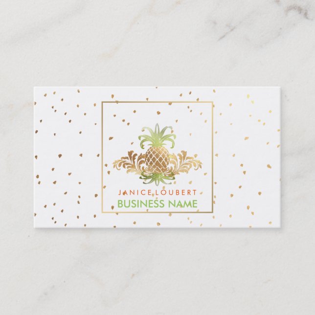 Tarjeta De Visita PixDezines Pineapples/Espectros Faux Gold (Anverso)