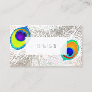 Tarjeta De Visita PixDezines pluma de pavo real/plata falsa