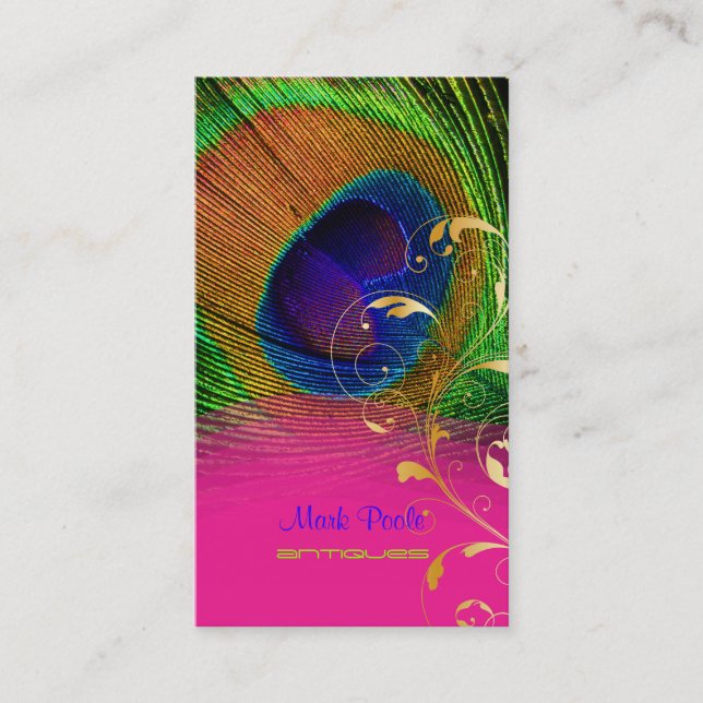 Tarjeta De Visita PixDezines Pluma de pavo real + remolinos de fibra (Anverso)