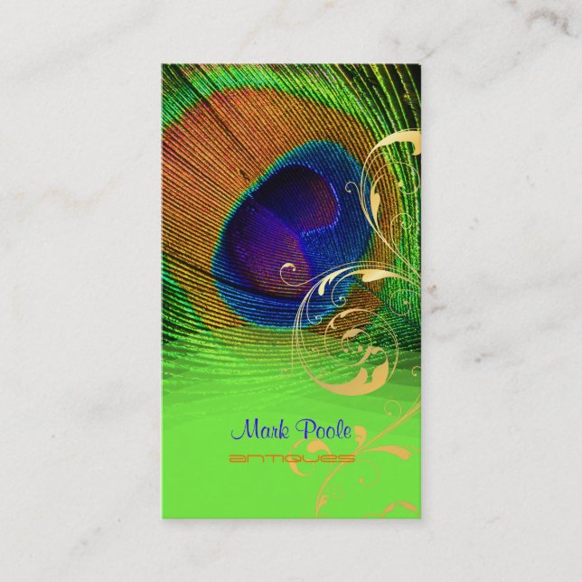 Tarjeta De Visita PixDezines Pluma de pavo real + remolinos de fibra (Anverso)