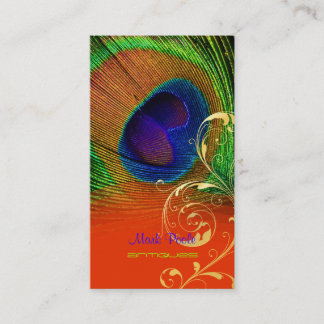 Tarjeta De Visita PixDezines Pluma de pavo real + remolinos de fibra
