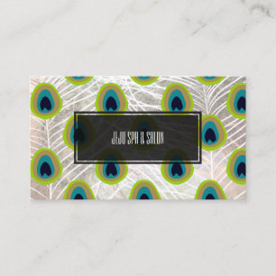 Tarjeta De Visita PixDezines, plumas de pavo real/plata falsa