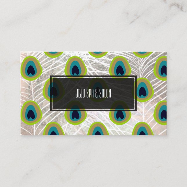 Tarjeta De Visita PixDezines plumas de pavo real/plata falsa (Anverso)