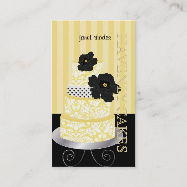 Tarjeta De Visita PixDezines rayas amarillas + torta damasca/pattiss (Anverso)