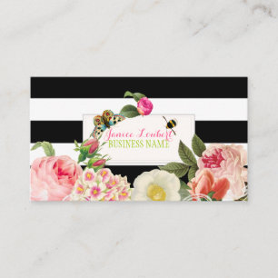 Tarjeta De Visita PixDezines rayas negras primula, peonías