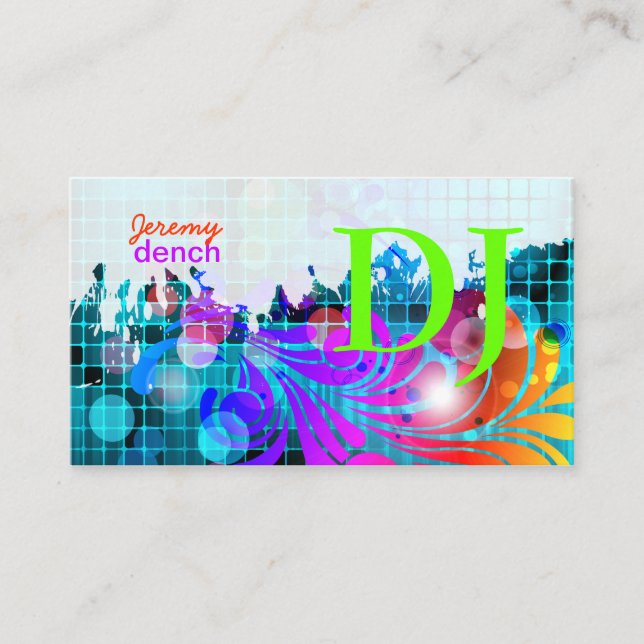 Tarjeta De Visita PixDezines Retro DJ+remolinos disco (Anverso)
