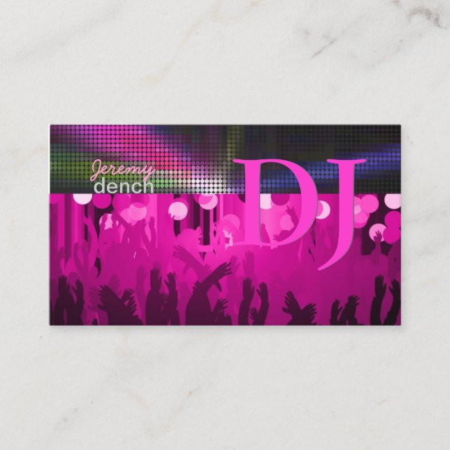 Tarjeta De Visita PixDezines Retro DJ+salón de baile/rosa caliente (Anverso)
