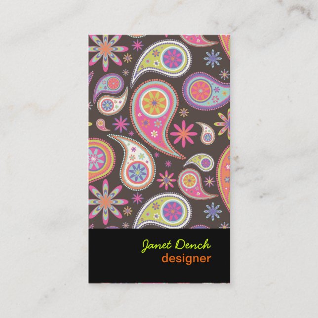 Tarjeta De Visita PixDezines Retro Paisley en pastel (Anverso)