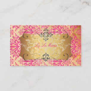 Tarjeta De Visita PixDezines Rosa Caliente/Damask Étienne Vintage