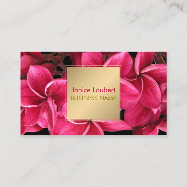 Tarjeta De Visita PixDezines rosa caliente Kona Plumeria/Faux Gold (Anverso)