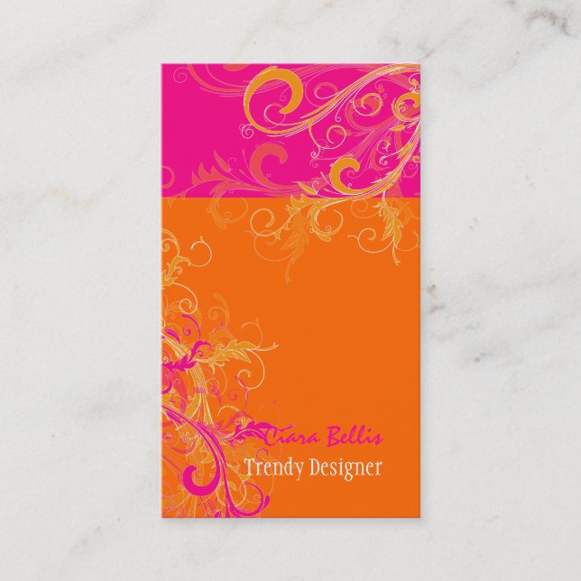 Tarjeta De Visita PíxDezines Sorbet Swirls /Pink+Tangerina (Anverso)