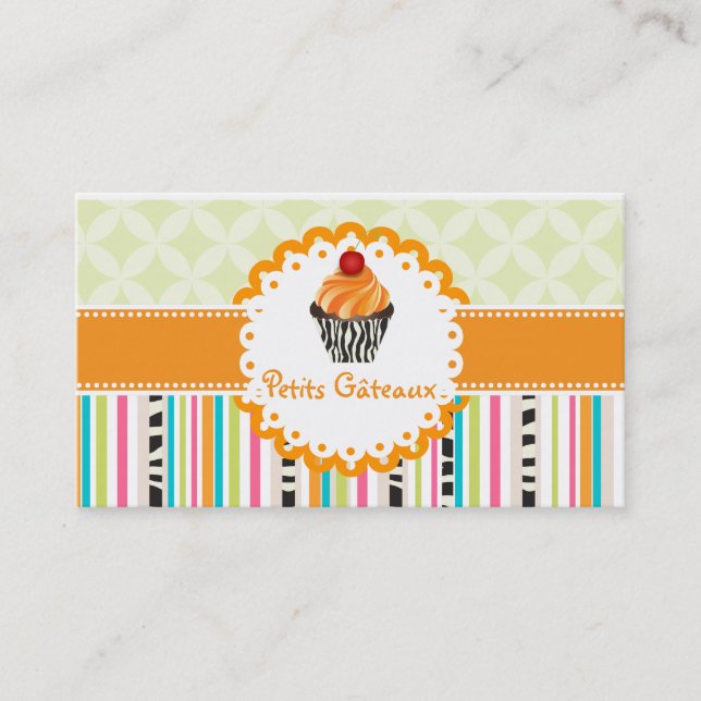 Tarjeta De Visita PixDezines tangerina giran cupcake+stripes (Anverso)