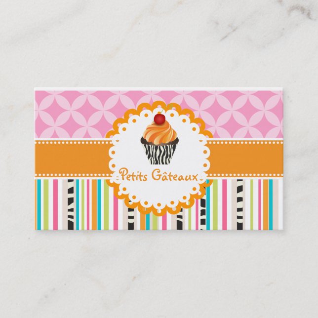 Tarjeta De Visita PixDezines tangerina giran cupcake+stripes (Anverso)