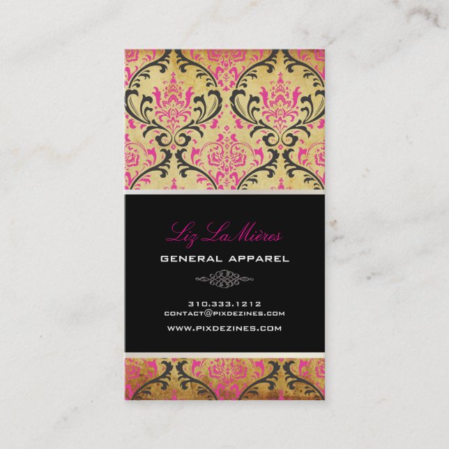 Tarjeta De Visita PixDezines Vieja Rossi Damasco/Negro+rosa (Anverso)