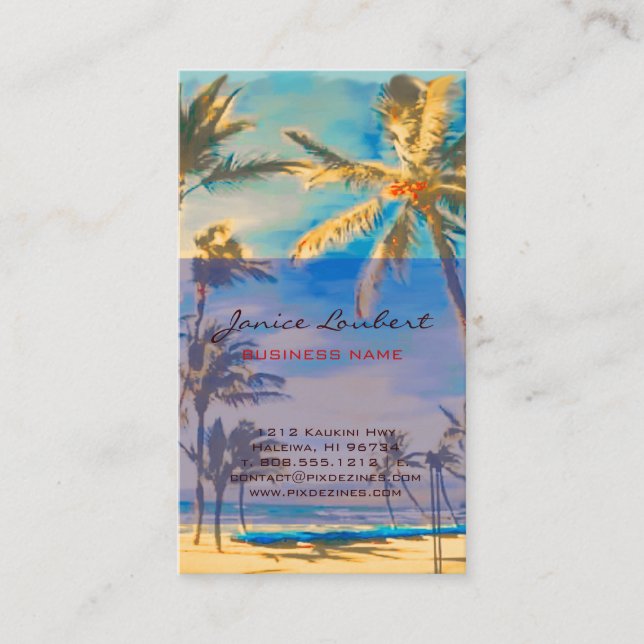 Tarjeta De Visita PixDezines Vintage Hawaiian Beach Scene (Anverso)
