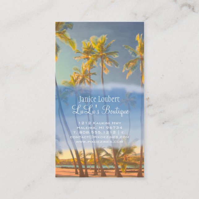 Tarjeta De Visita PixDezines Vintage Hawaiian Beach Scene (Anverso)