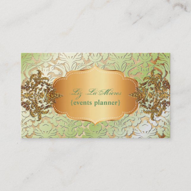 Tarjeta De Visita PixDezines vintage peridot verde fidora damask (Anverso)