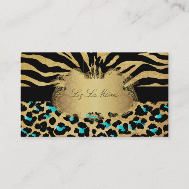 Tarjeta De Visita PixDezines vintage zebra+leopardo (Anverso)