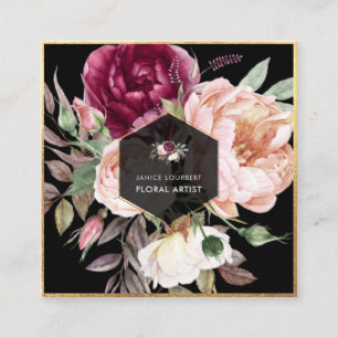 Tarjeta de visita PixDezines Watercolor Peonies Sq