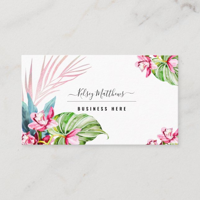 Tarjeta De Visita PixDezines Watercolor Rosa Kona Cymbidium (Anverso)