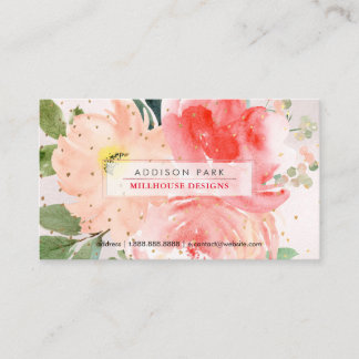 Tarjeta De Visita PixDezines Watercolor Rubor Peonies Gold Dust Busi