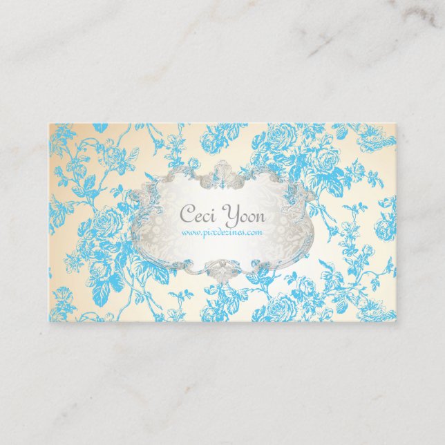 Tarjeta De Visita PixDezinves rosas en mosaico/azul/fondo DIY (Anverso)
