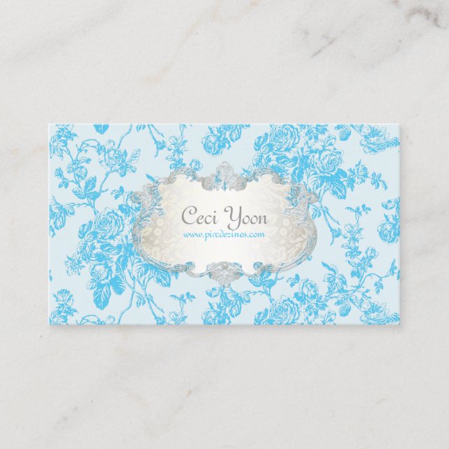 Tarjeta De Visita PixDezinves toile/rosas azul acuático/fondo DIY (Anverso)